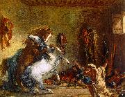 Eugene Delacroix Arab Horses Fighting in a Stable painting